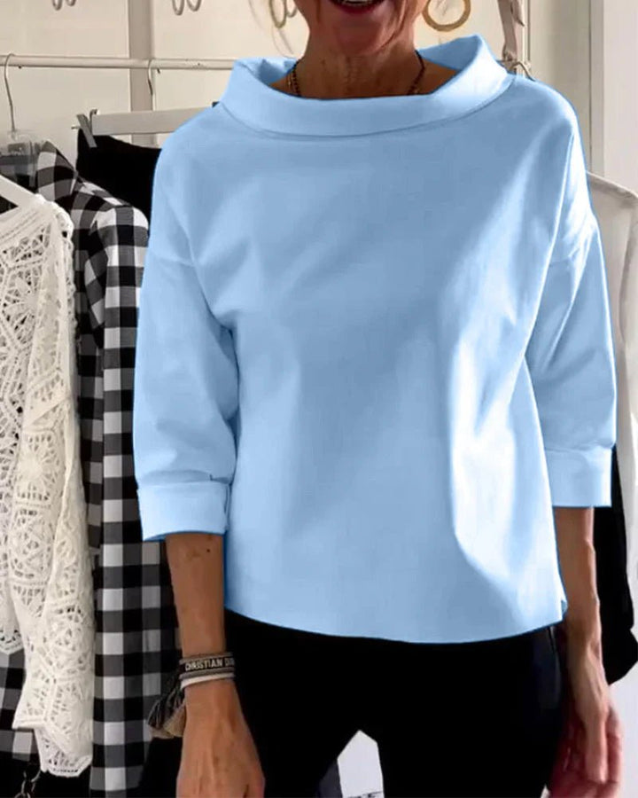 Women's Cowl Neck Top 3/4 Sleeve Relaxed Fit - Blue