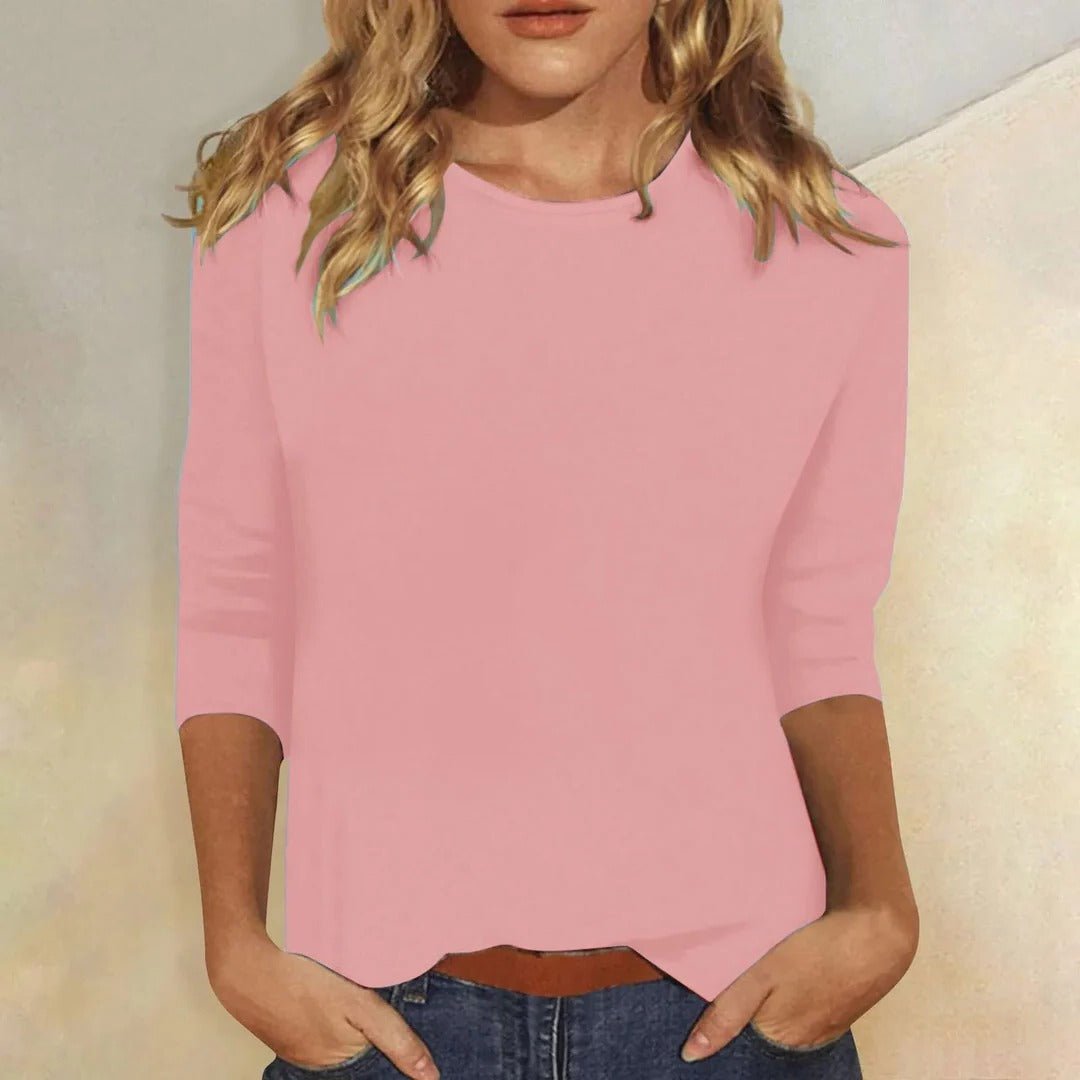Women's Crew Neck 3/4 Sleeve Top Regular Fit - Pink