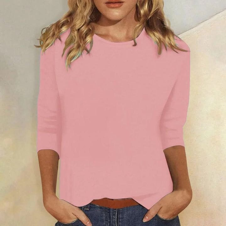 Women's Crew Neck 3/4 Sleeve Top Regular Fit - Pink