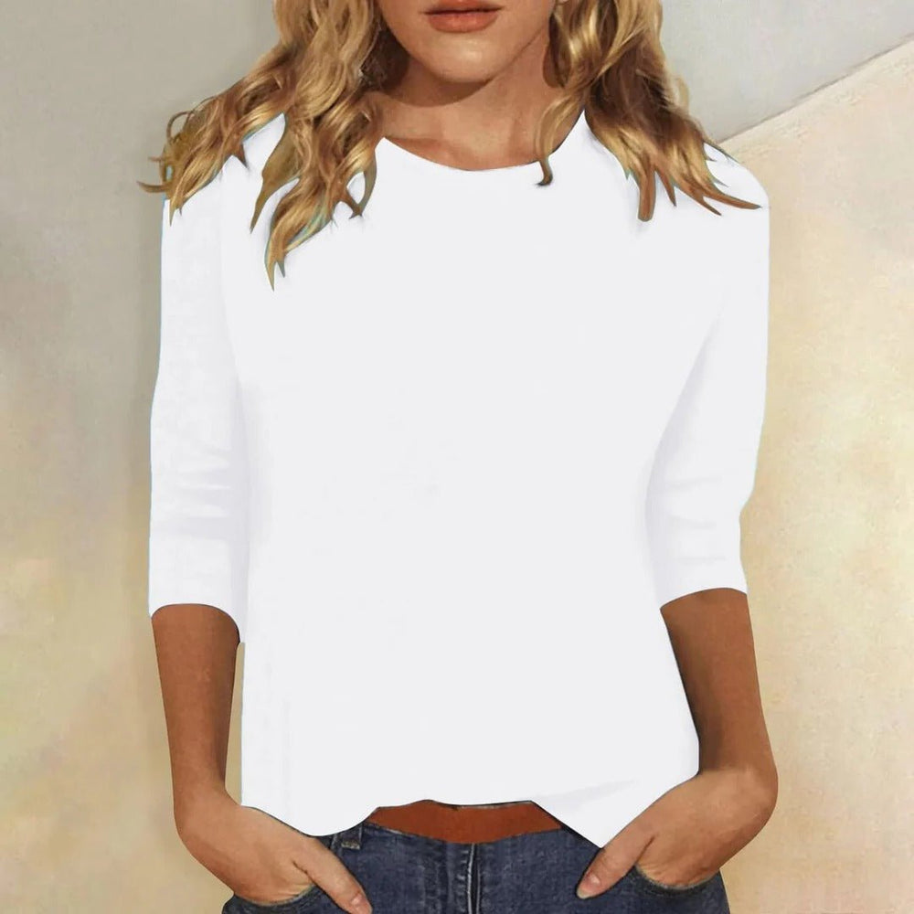 Women's Crew Neck 3/4 Sleeve Top Regular Fit - White