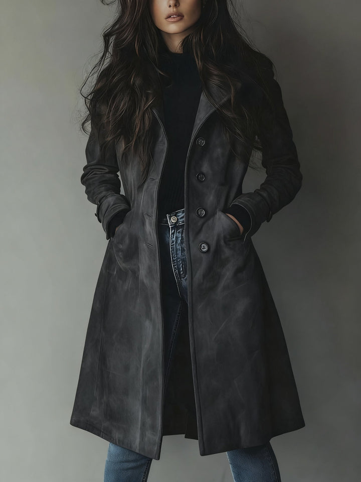 Women's Double-Breasted Trench Coat Classic Vintage Style - Dunkelgrau