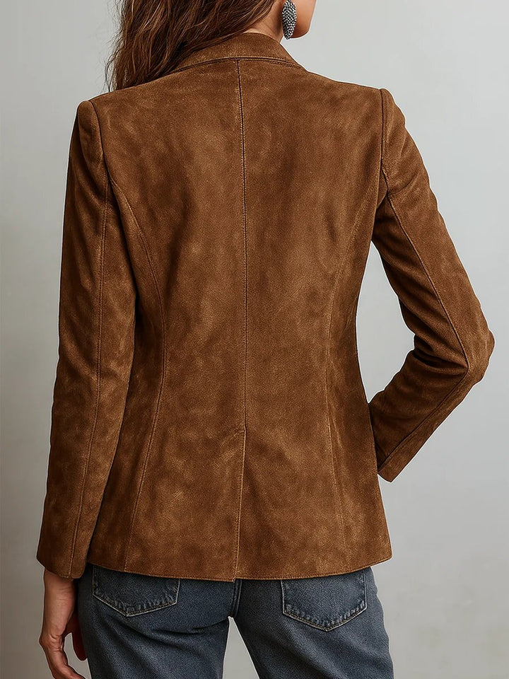 Women's Faux Suede Blazer Tailored Fit Button Front