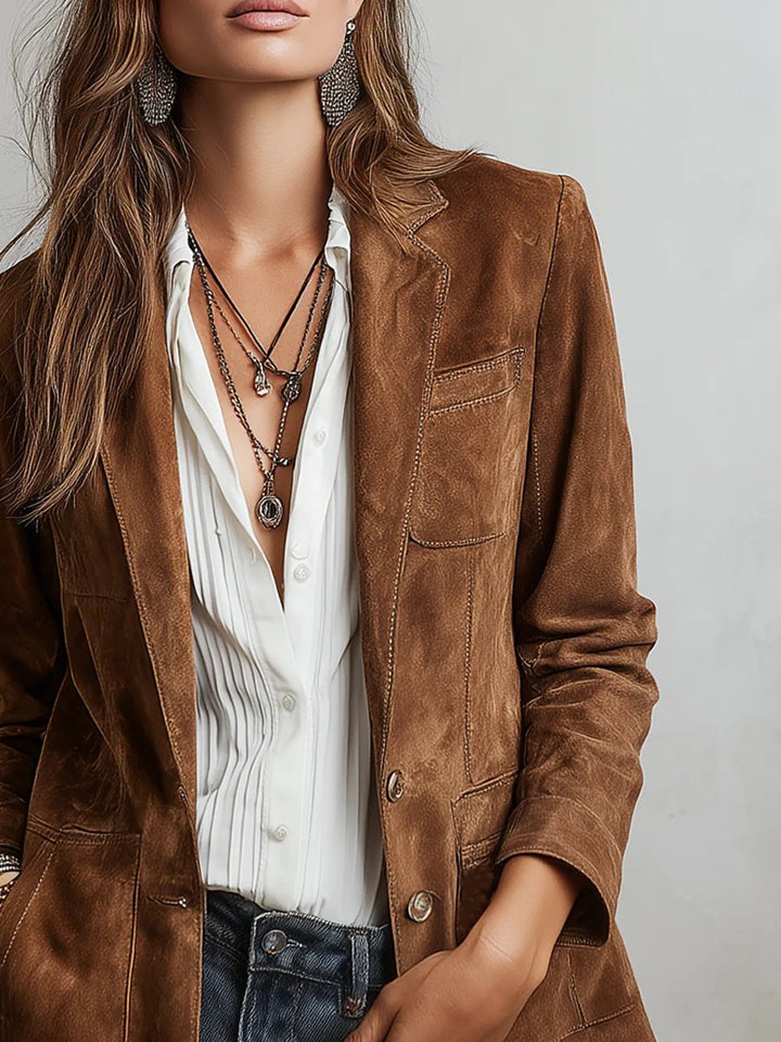 Women's Faux Suede Blazer Tailored Fit Button Front