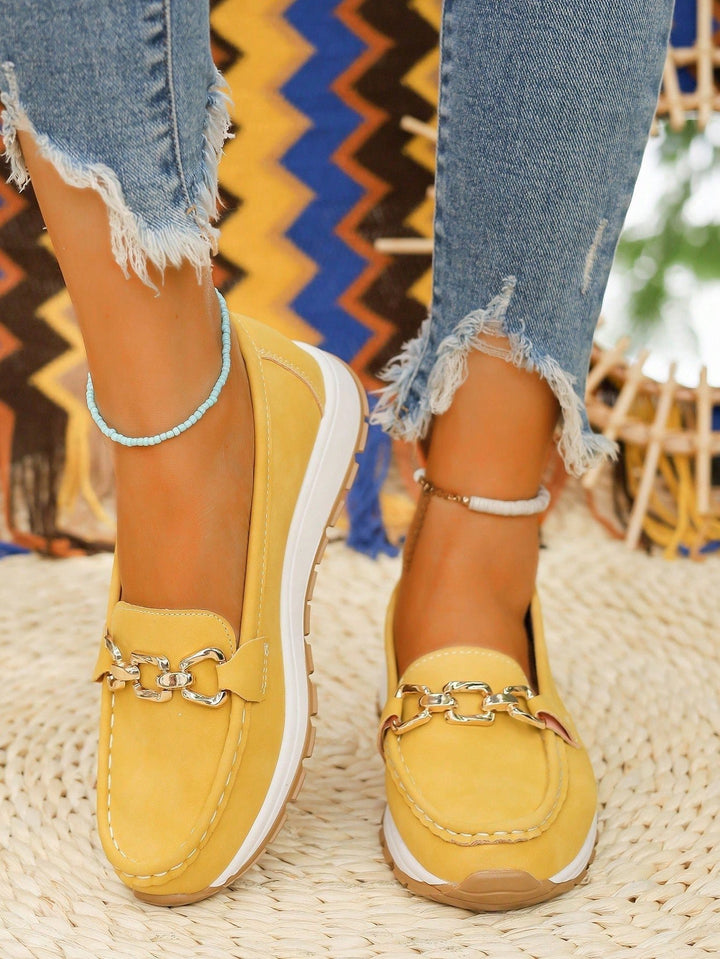 Women's Flat Loafers Slip-On Buckle Comfort Walking Shoes - Yellow