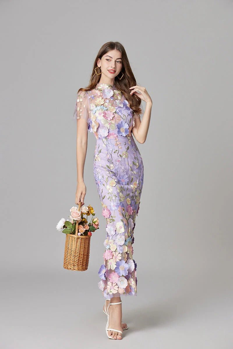 Women's Floral Applique Sleeveless Maxi Dress
