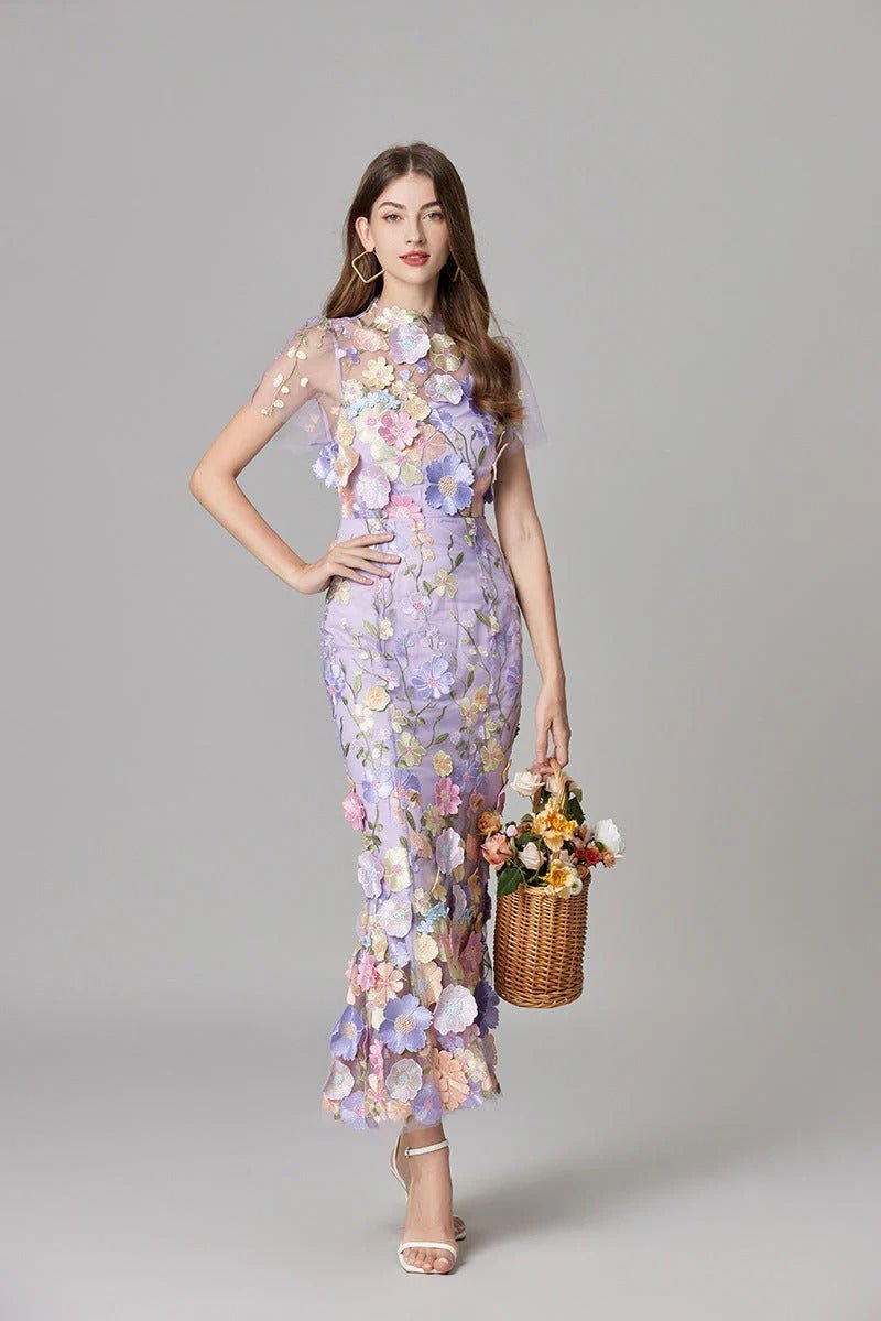 Women's Floral Applique Sleeveless Maxi Dress