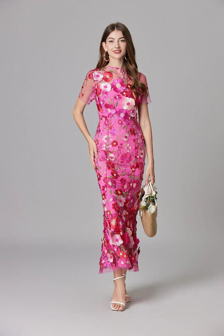 Women's Floral Applique Sleeveless Maxi Dress