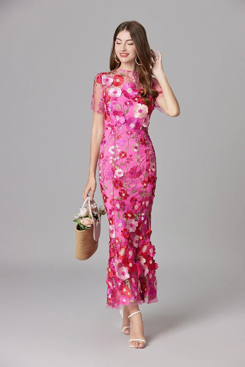 Women's Floral Applique Sleeveless Maxi Dress