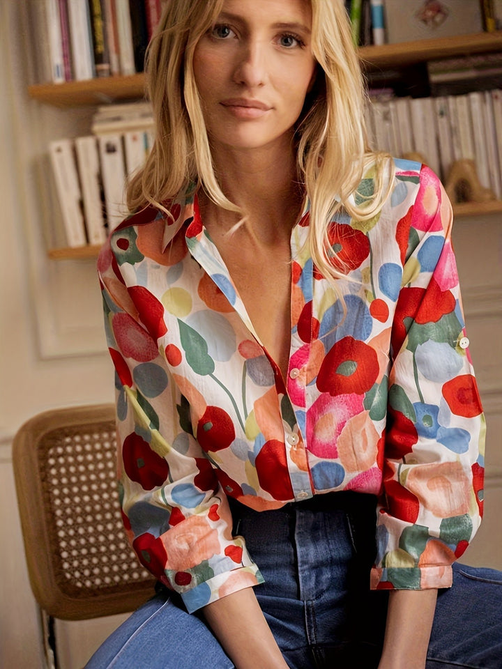 Women's Floral Button Down Blouse Long Sleeve Relaxed Fit