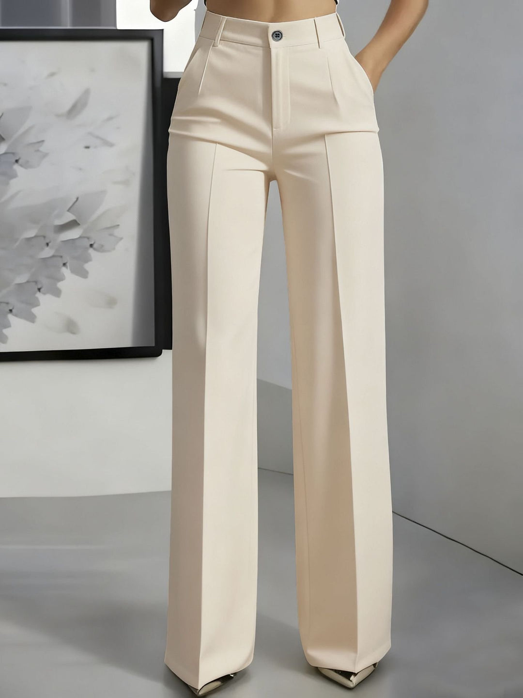 Women's High Waisted Wide Leg Pants Front Pleat Straight Fit - Aprikose