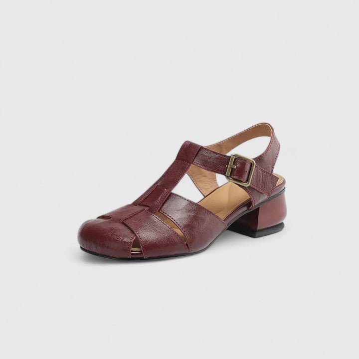 Women's Leather Sandals Square Toe Block Heel Strappy