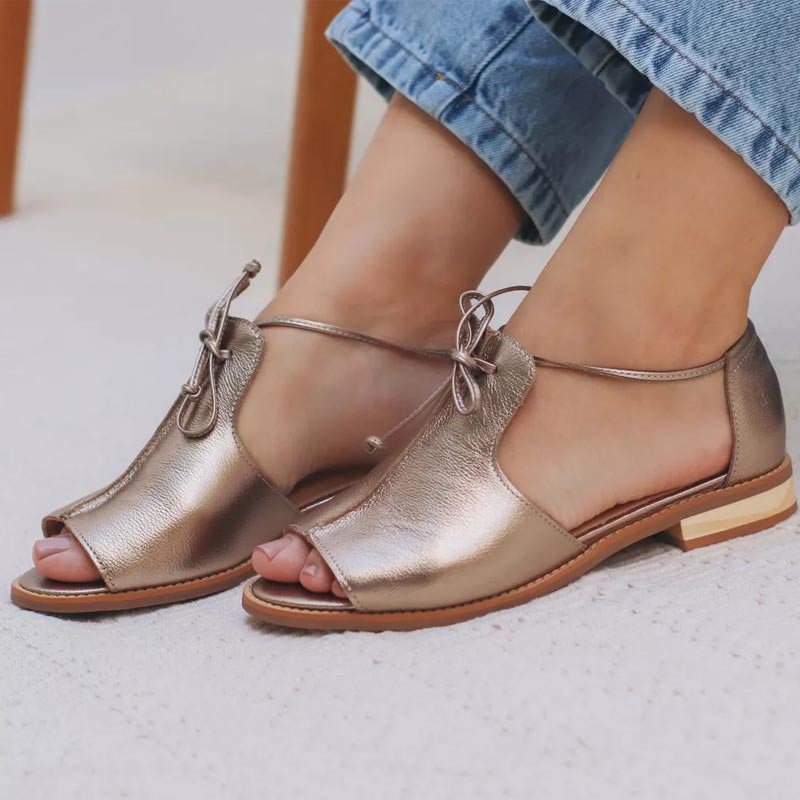 Women's Leather Strap Sandals Adjustable Bow Tie Open Toe