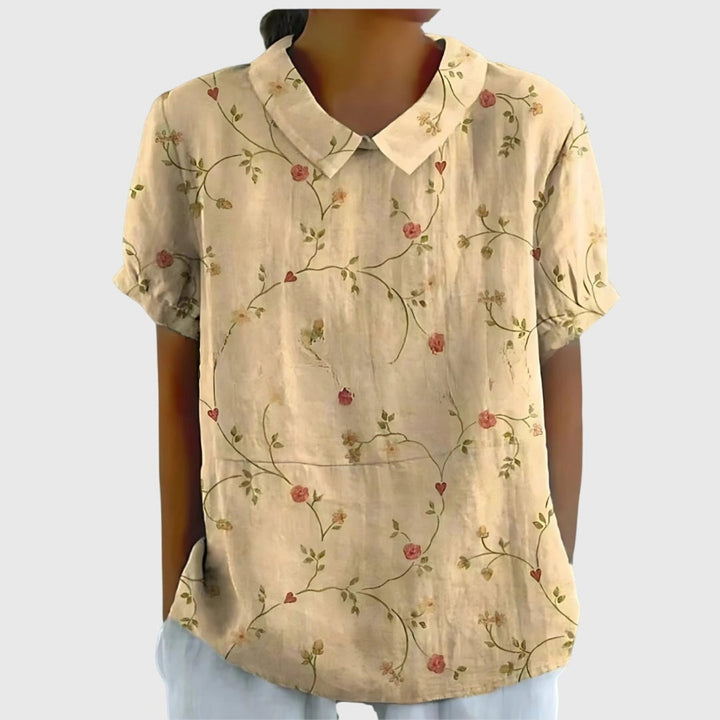 Women's Linen Short Sleeve Collared Blouse Relaxed Fit - Light Yellow