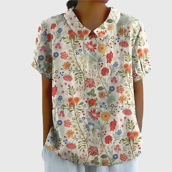 Women's Linen Short Sleeve Collared Blouse Relaxed Fit - White 6