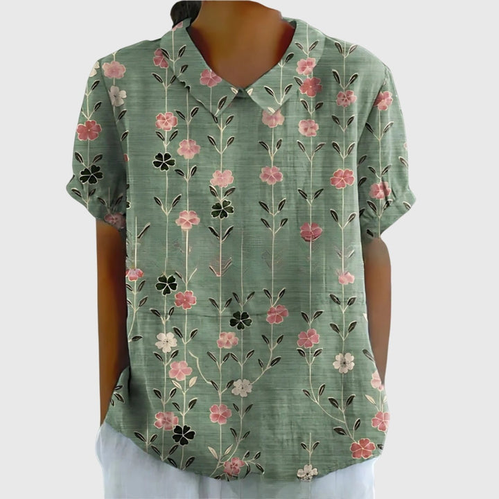 Women's Linen Short Sleeve Collared Blouse Relaxed Fit - Sage Green