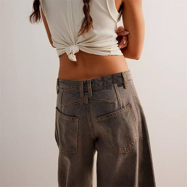 Women's Mid-Rise Heavyweight Denim Cropped Barrel Leg Jeans