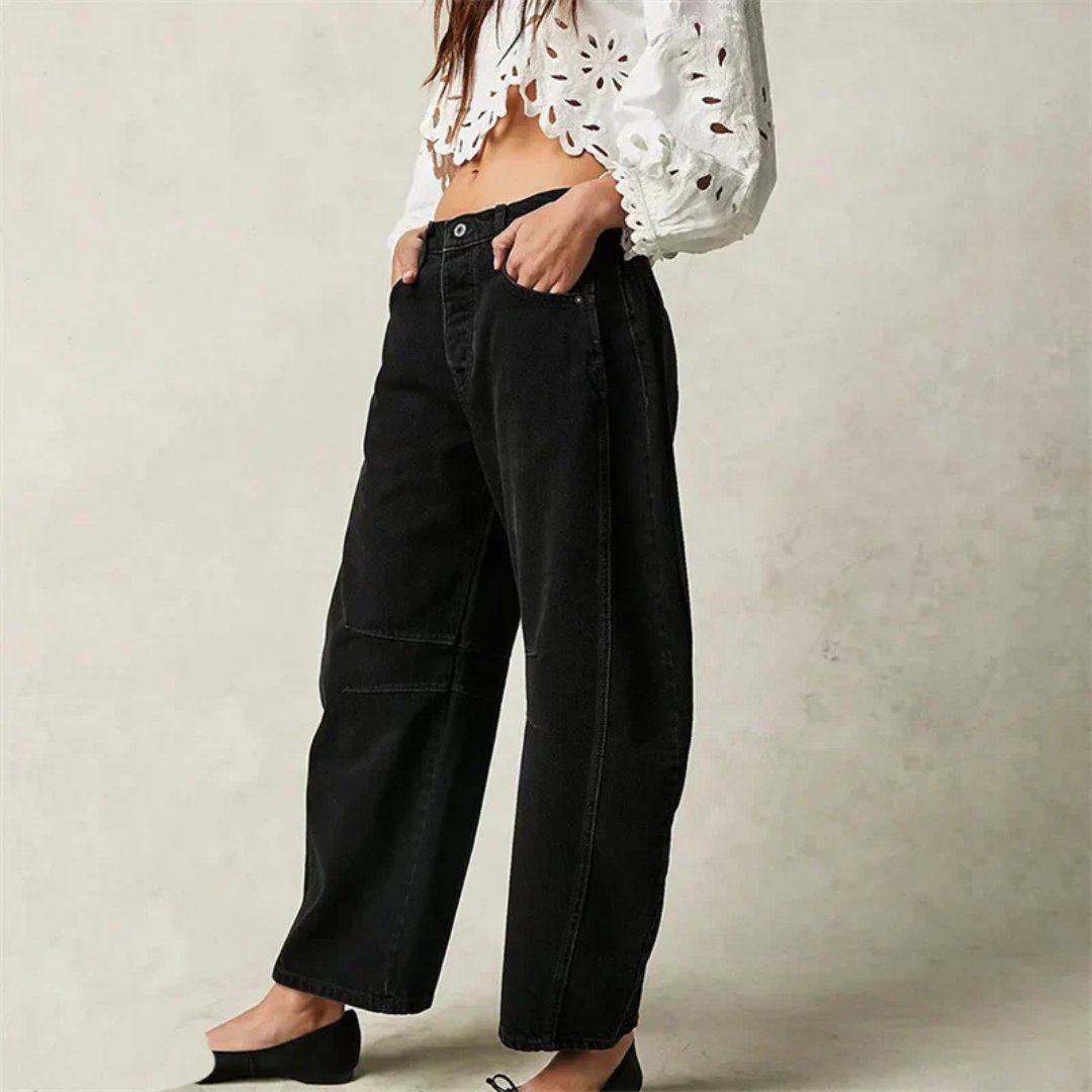 Women's Mid-Rise Heavyweight Denim Cropped Barrel Leg Jeans