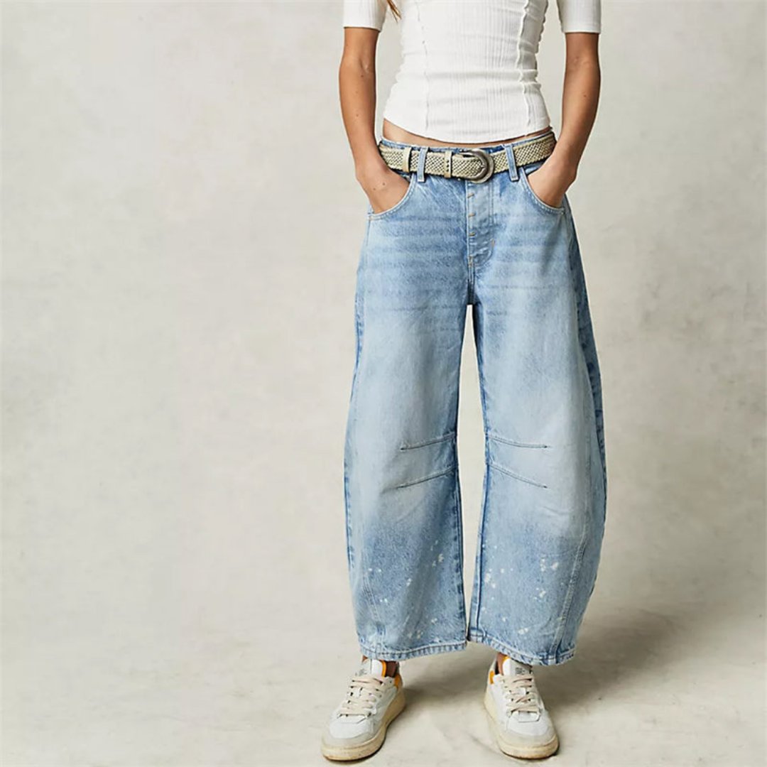 Women's Mid-Rise Heavyweight Denim Cropped Barrel Leg Jeans