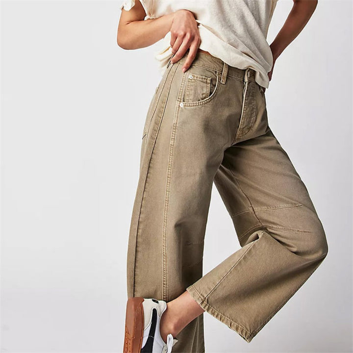 Women's Mid-Rise Heavyweight Denim Cropped Barrel Leg Jeans