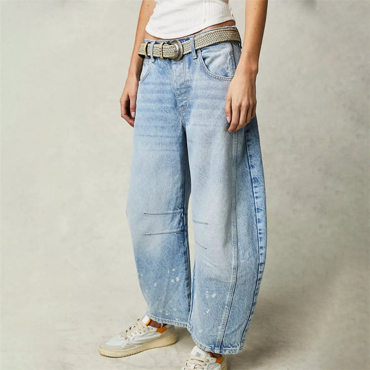 Women's Mid-Rise Heavyweight Denim Cropped Barrel Leg Jeans