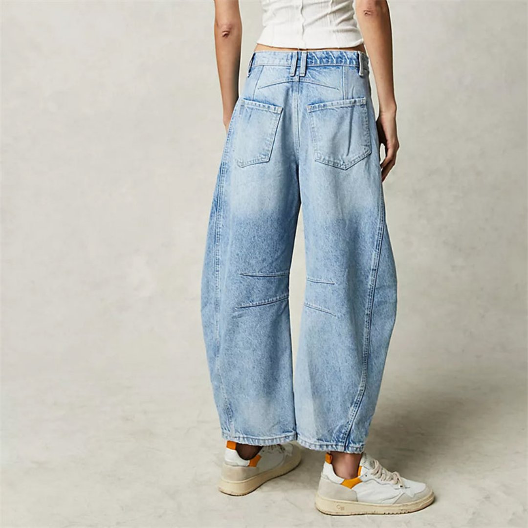 Women's Mid-Rise Heavyweight Denim Cropped Barrel Leg Jeans