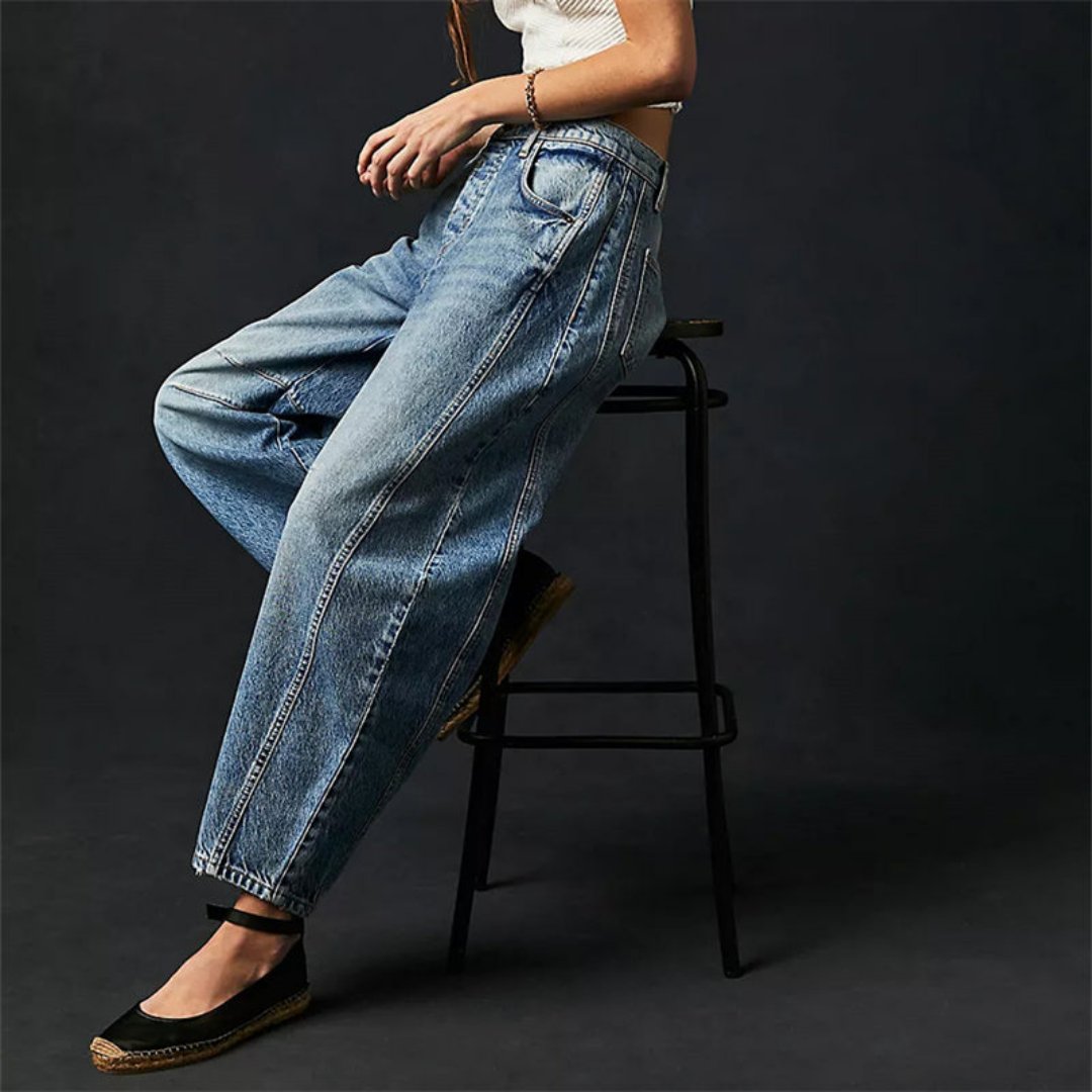 Women's Mid-Rise Heavyweight Denim Cropped Barrel Leg Jeans
