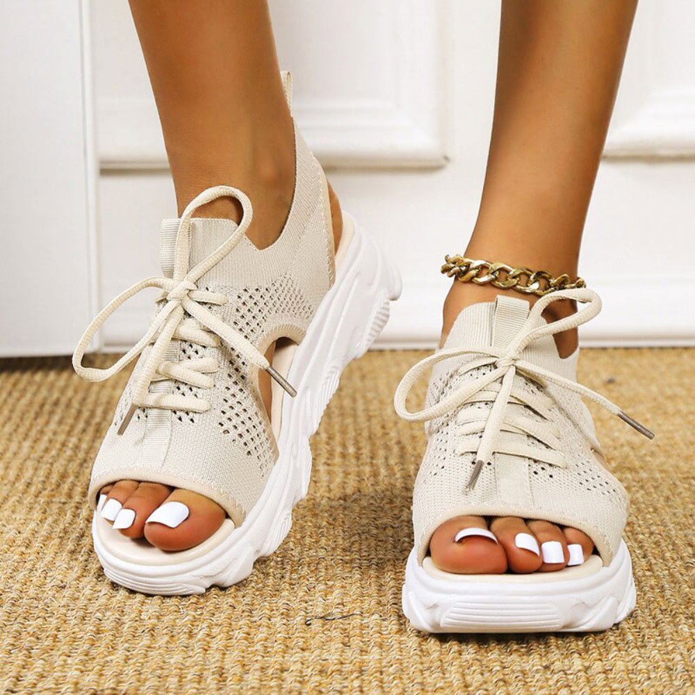 Women's Orthopedic Platform Sandals Lace-Up Knit - Beige