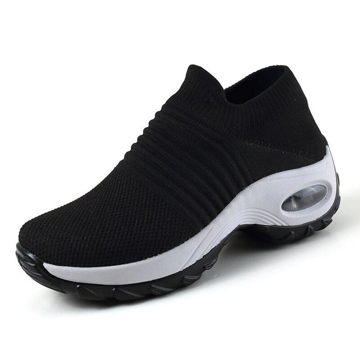 Women's Orthopedic Slip-On Sneakers Air Cushion - Black (White Sole)