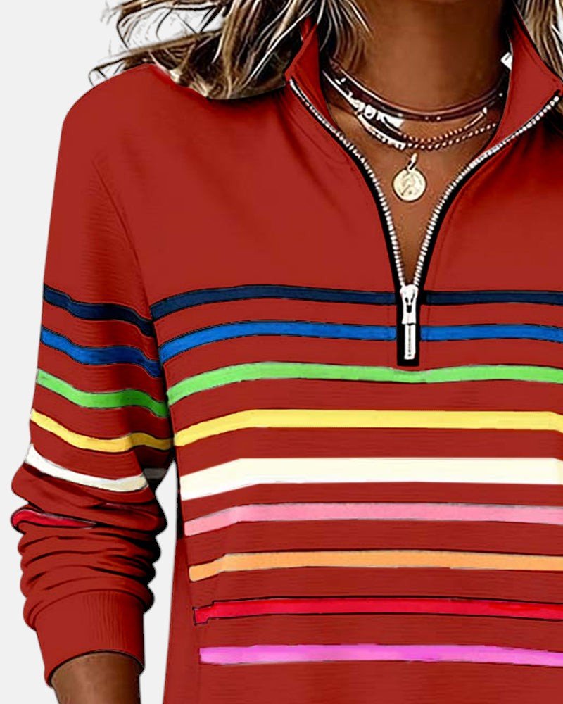 Women's Quarter Zip Sweatshirt Striped Long Sleeve Pullover