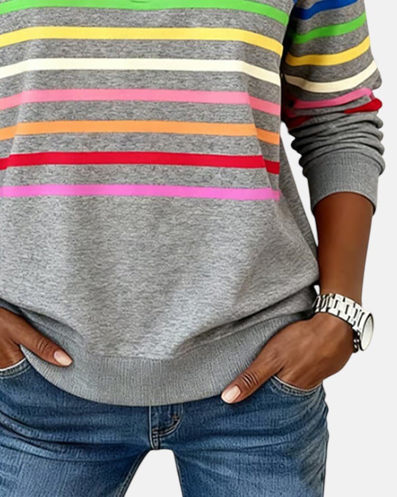 Women's Quarter Zip Sweatshirt Striped Long Sleeve Pullover