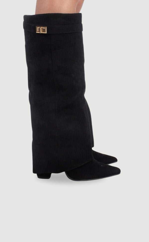 Women's Suede Knee High Boots with Gold Hardware