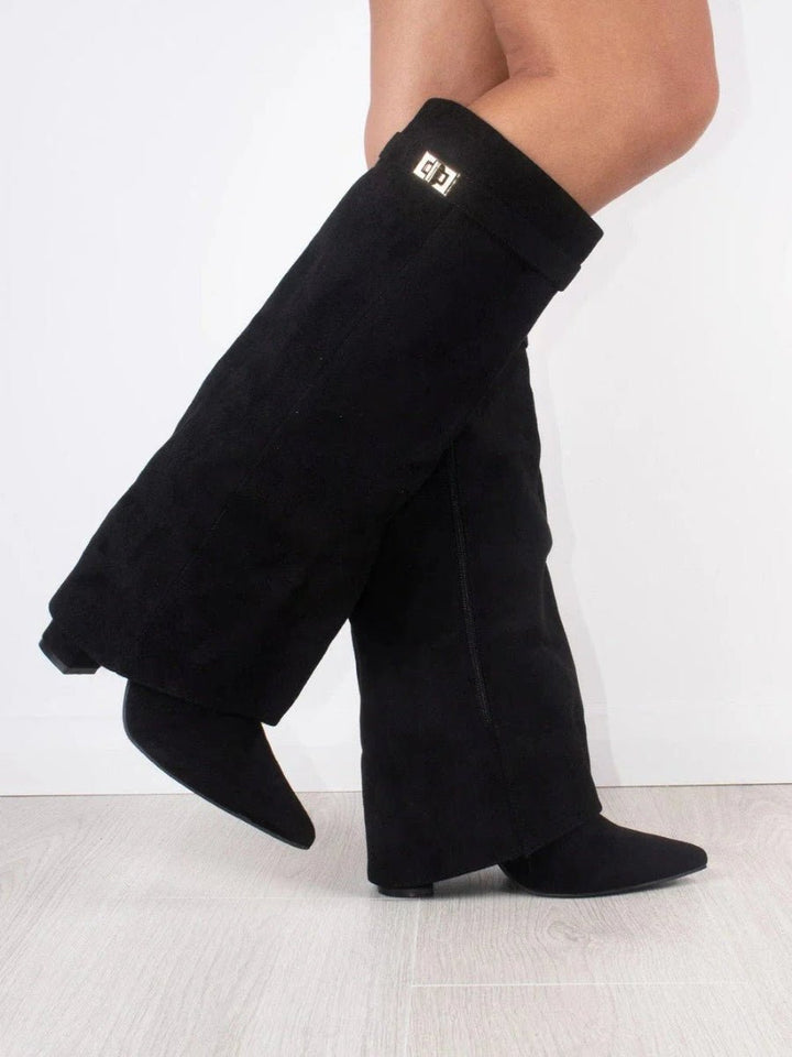 Women's Suede Knee High Boots with Gold Hardware