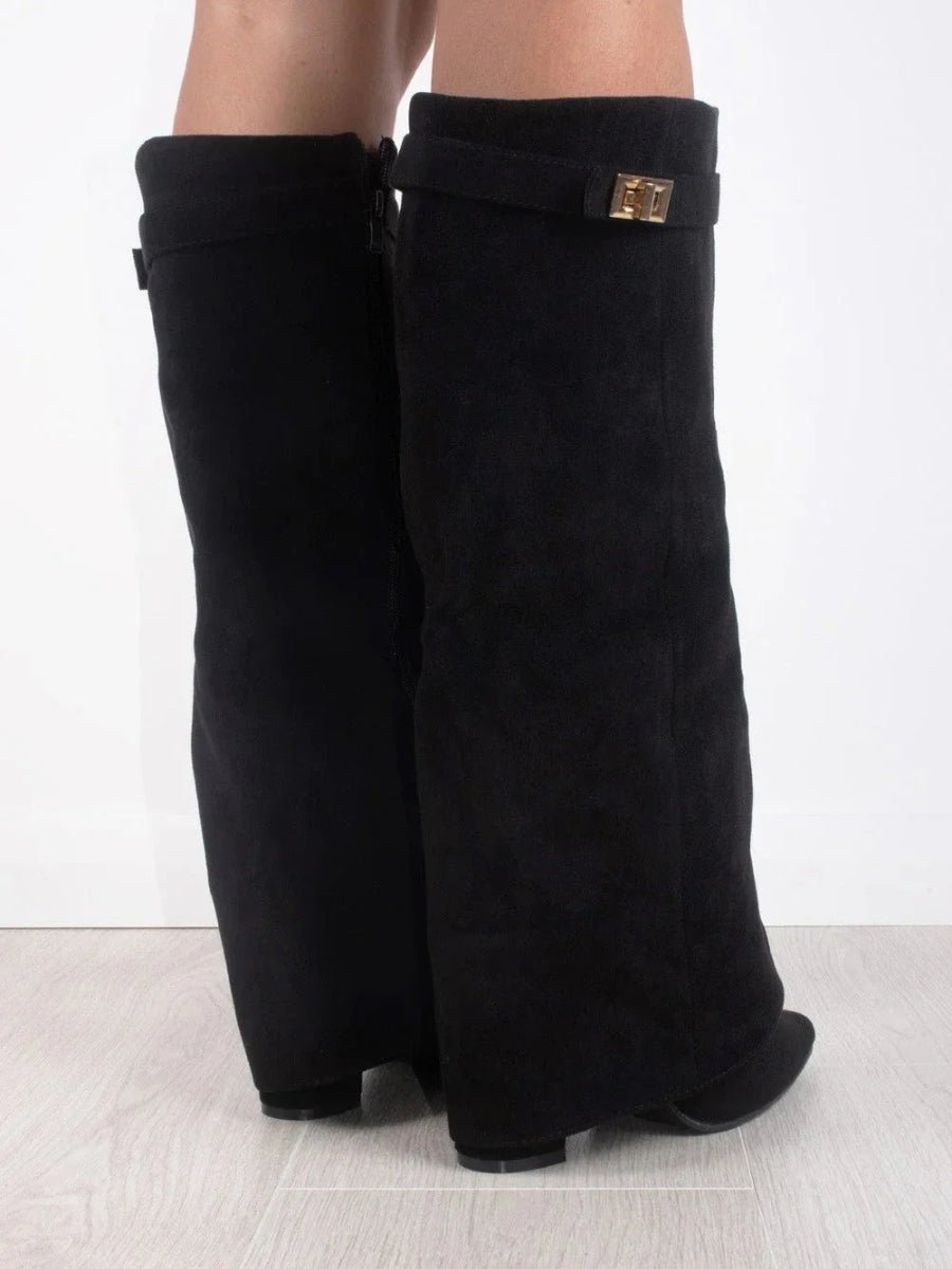 Women's Suede Knee High Boots with Gold Hardware