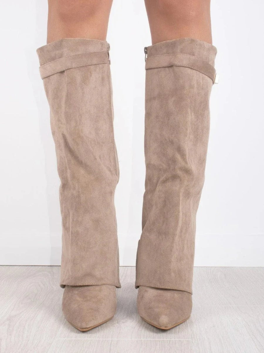 Women's Suede Knee High Boots with Gold Hardware