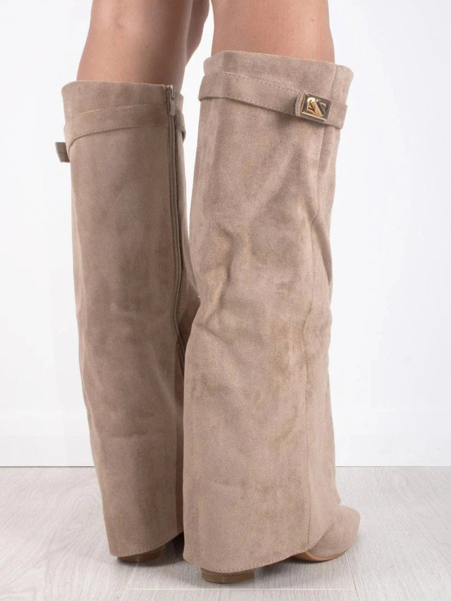 Women's Suede Knee High Boots with Gold Hardware