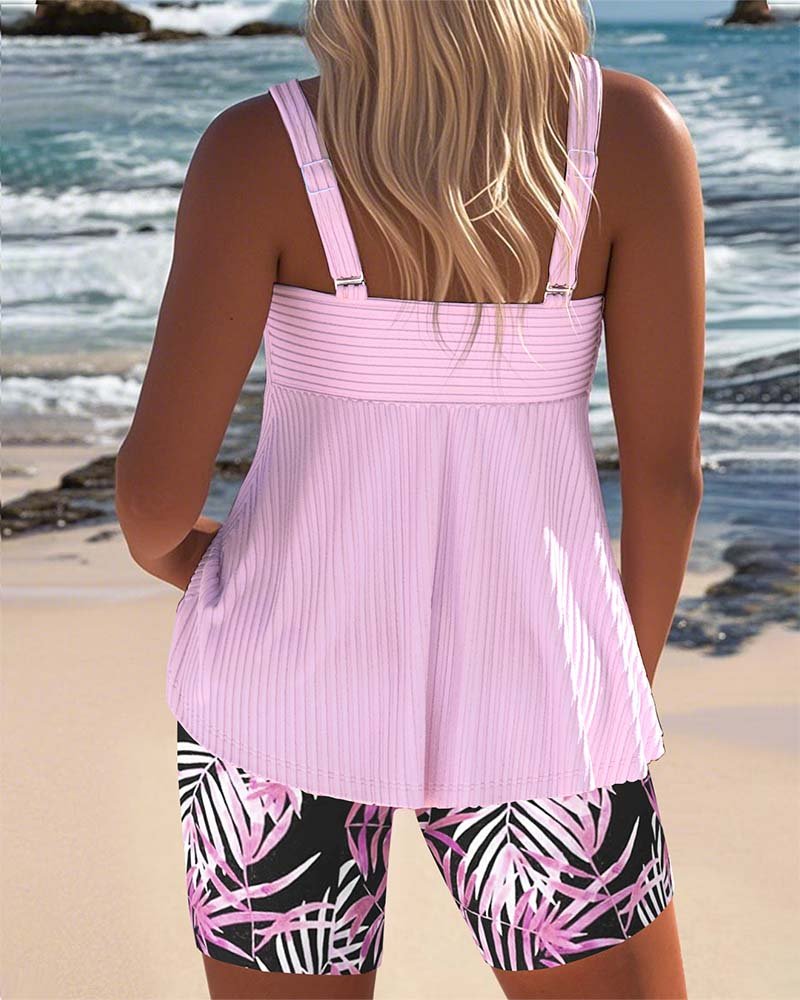 Women's Tummy Control Printed Tankini Swimsuit Set