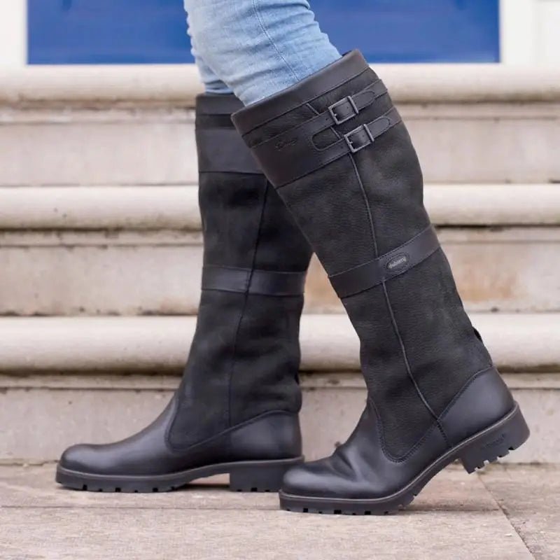 Women's Waterproof Boots Knee High Pull-On Leather - Black