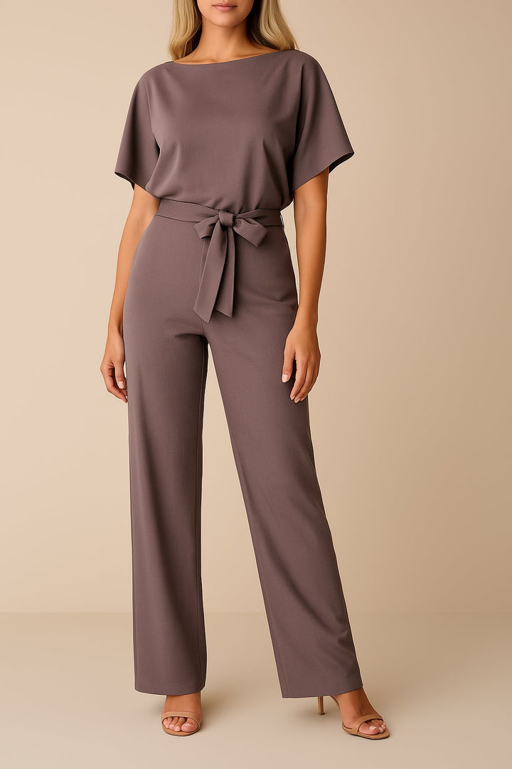 Women's Wide Leg Jumpsuit Short Sleeve Belted - Lila